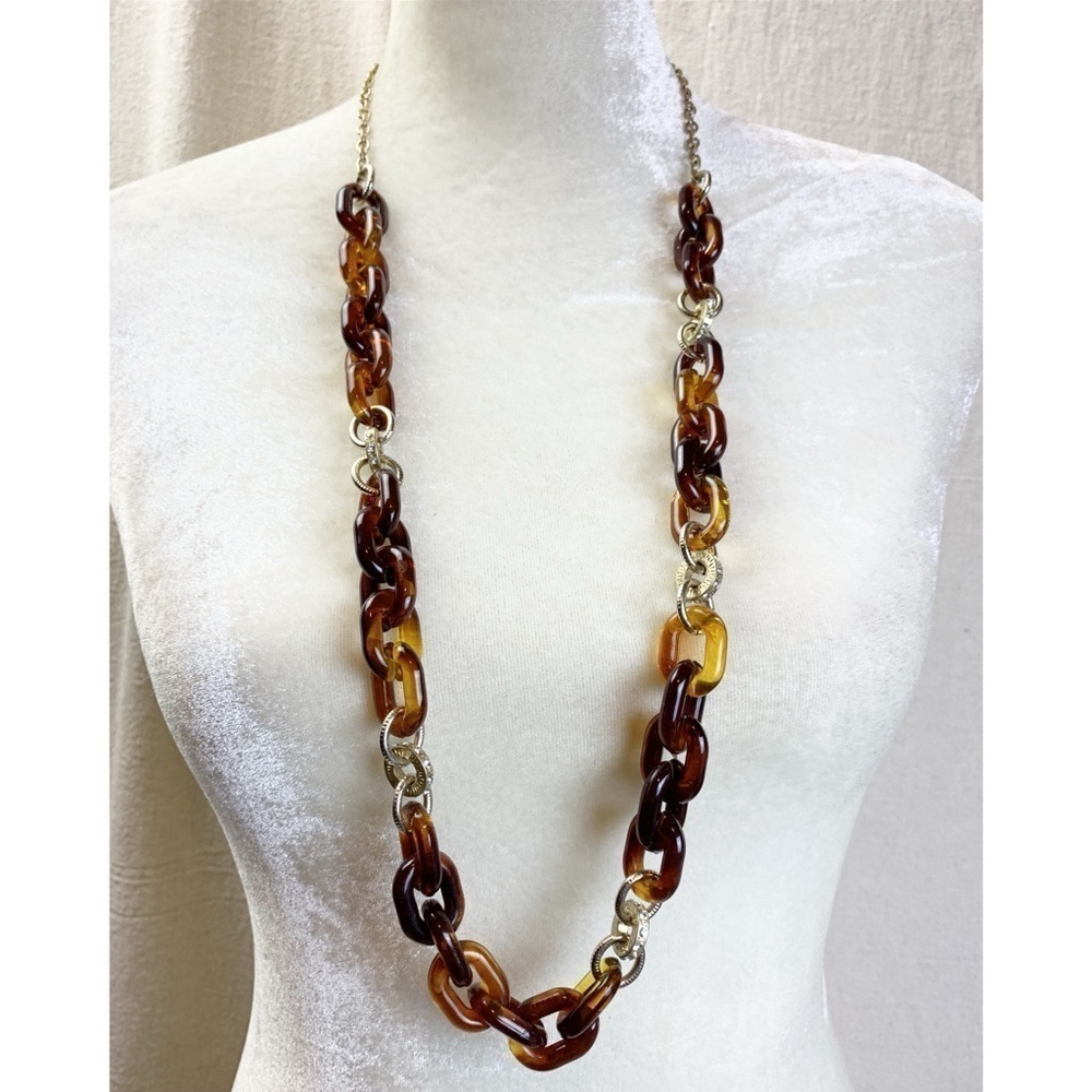 Loft Ann Taylor Long Faux tortoise acrylic link Chain necklace
